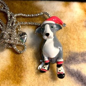 Silver and white dog 🐶 necklace and pin.